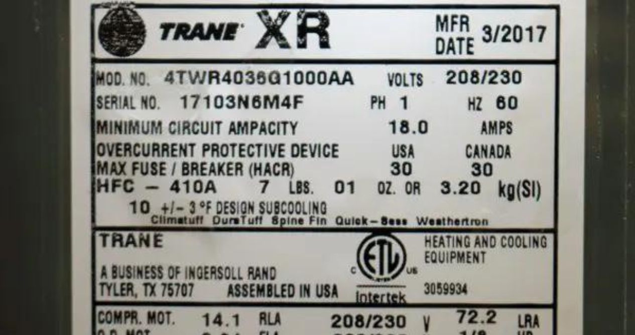 How To Find The Manufacture Date On A Trane Air Conditioner