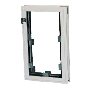 A Door Model of a Hale Pet Door in black and white.