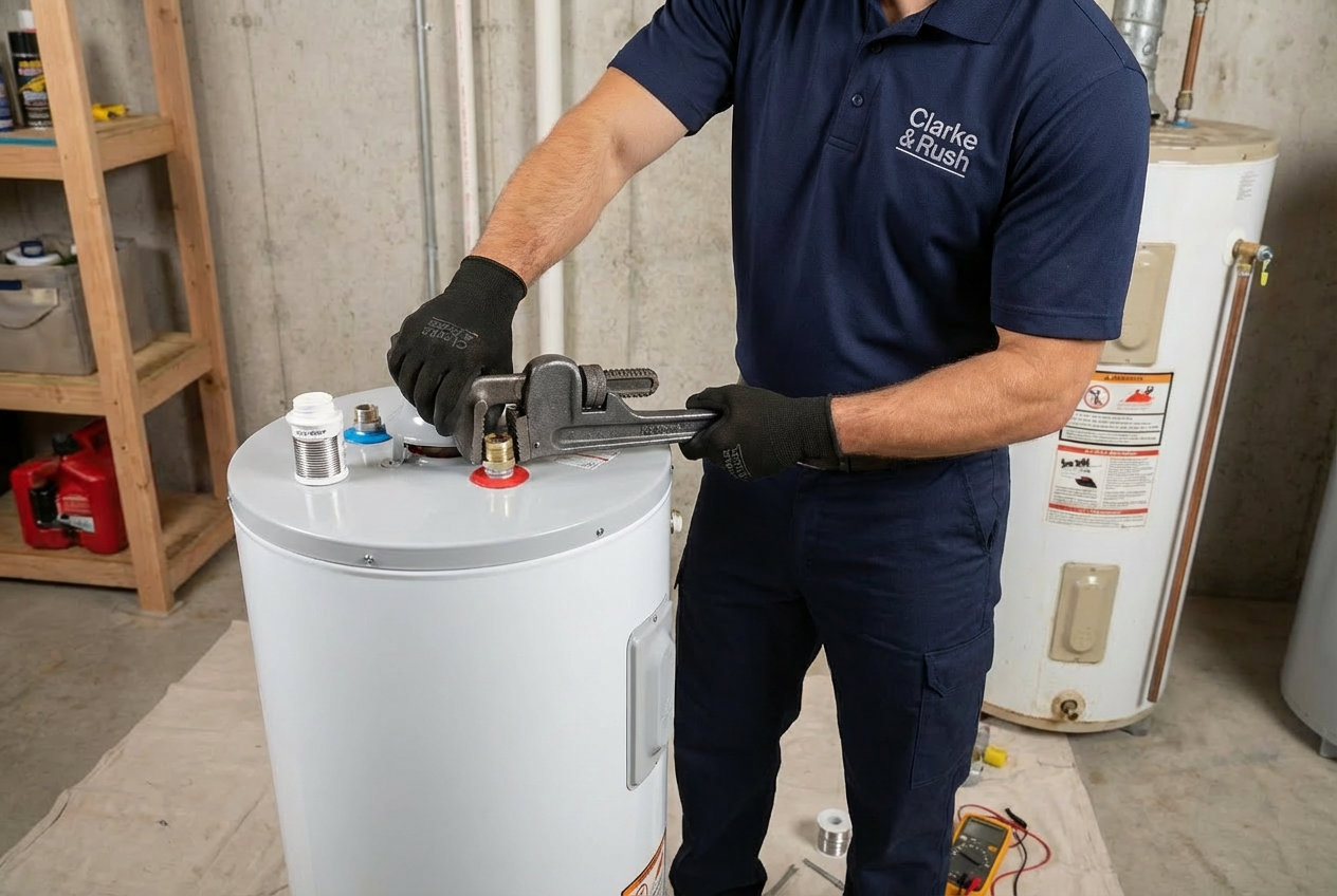 Tech replacing a water heater