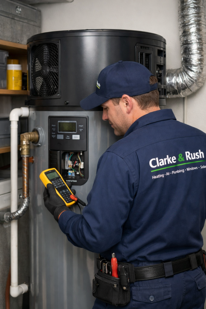 Tech installing SMUD Residential Heat Pump Water Heater