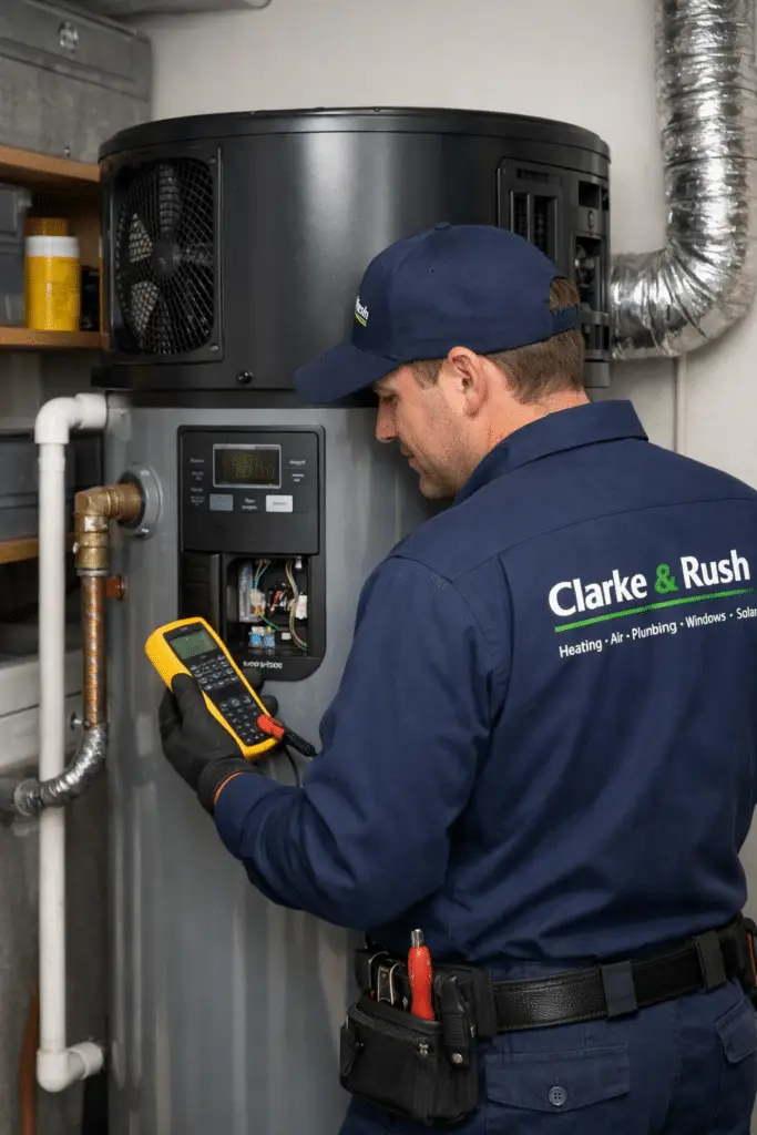 Tech installing SMUD Residential Heat Pump Water Heater