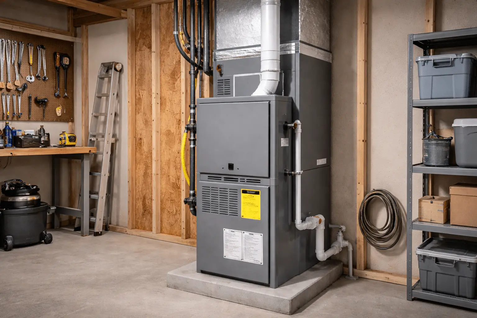 gas furnace in basement setting
